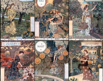 ART NOUVEAU Calendar Months of Year in One Print by Famous French Illustrator Eugene Grasset Print
