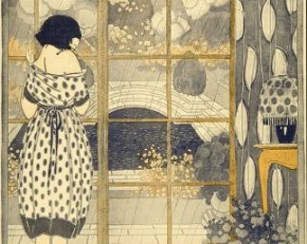 Art Nouveau Gift Art Deco Home Decor Print of Girl Gazing out Window by Anichini---in Several Sizes