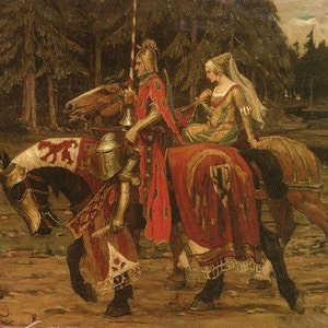 Medieval Knight Large Print and Lady on Horseback by Alphonse Mucha
