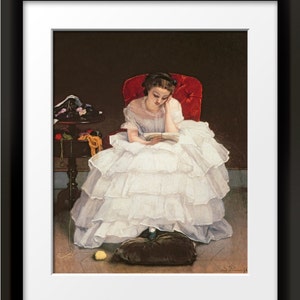 Fine Art Print of Beautiful Girl in Ruffled White Dress Reading a Book image 2