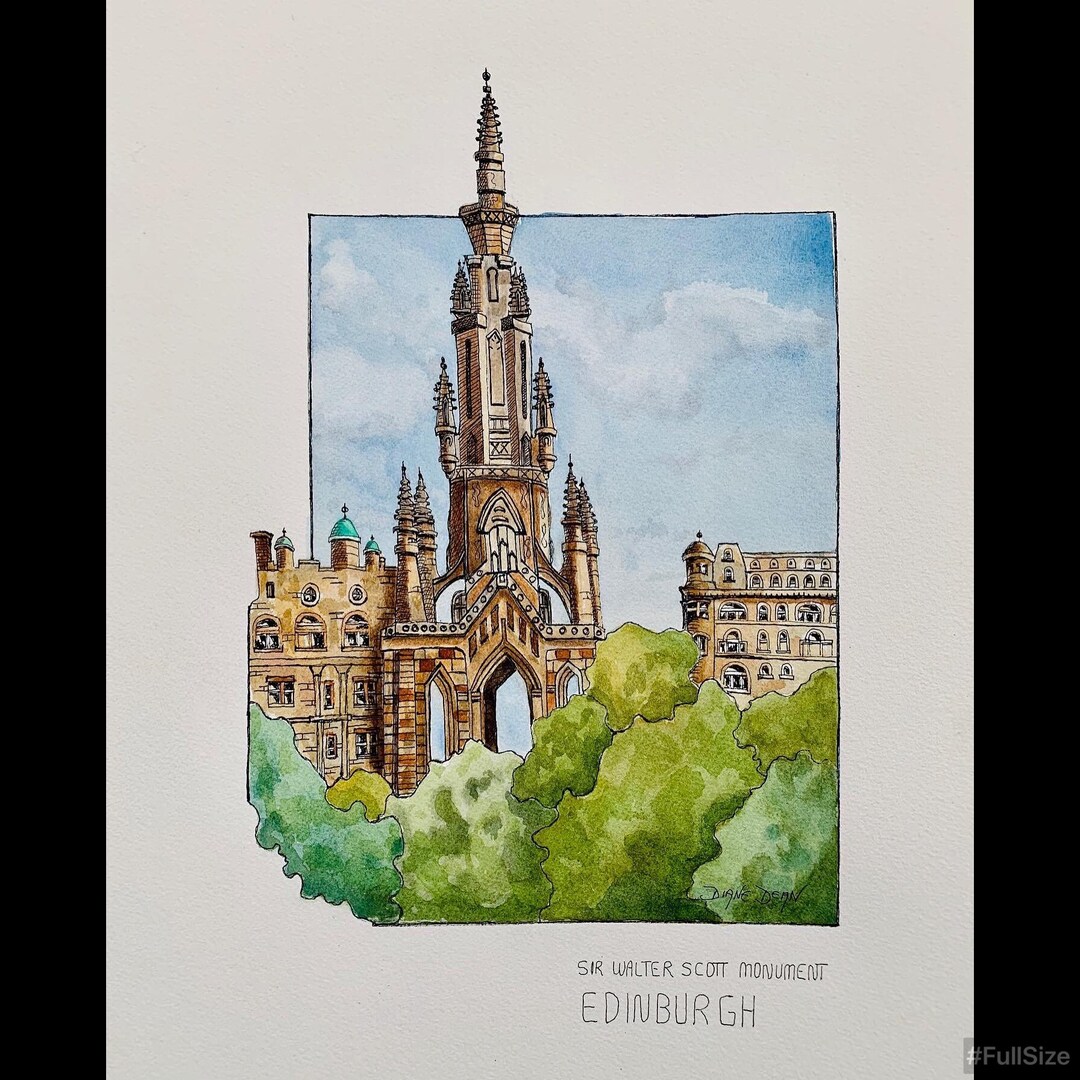 Edinburgh Art Print, Scott Monument Art Print, Watercolor Architecture