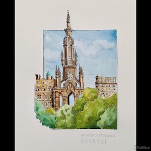 Edinburgh Art Print, Scott Monument Art Print, Watercolor Architecture, Scotland Art Print