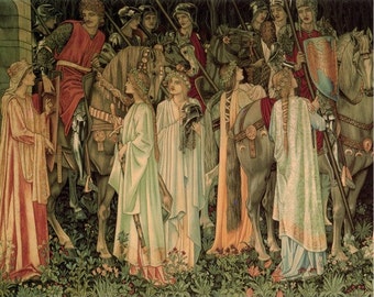 Art Print of Medieval tapestry named The Arming and Departure of the Knights by Edward Burne-Jones