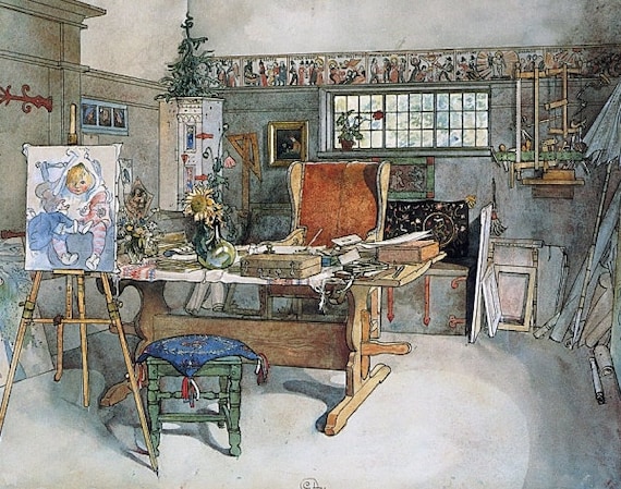 akademisk Kommandør Slapper af FINE ART Print of INTERIOR by Carl Larsson of Art Studio 1895 - Etsy