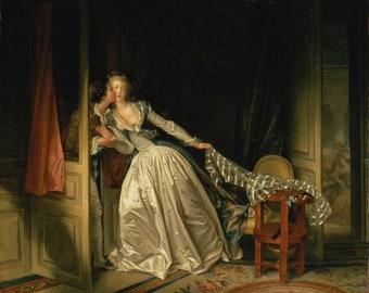 Romantic Art Print named The Stolen Kiss by Jean Henri Fragonard