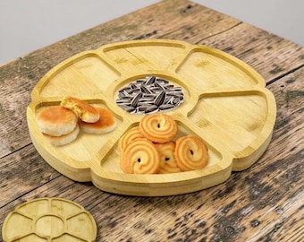 Bandeja de bambú personalizada, tabla de embutidos grabada a medida, bandeja de aperitivos con forma de flor, tabla de aperitivos para fiestas, regalo