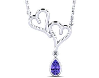 14Kt Gold Tanzanite Teardrop Necklace, Blue-Violet Gemstone Pendant, December Birthstone necklace