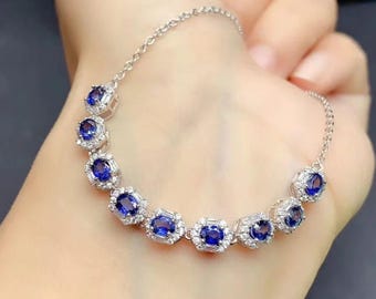 Sapphire Tennis Bracelet , Genuine  Gemstone Jewelry , Bridal Gift  Women