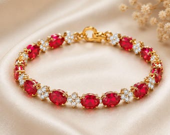 Ruby Bracelet Genuine Red July Birthstone for Women