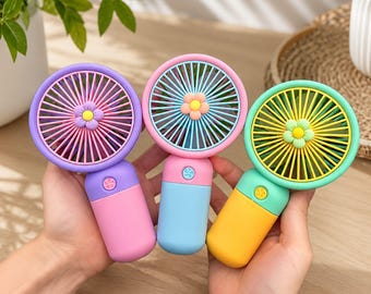 Personalized Mini Handheld Fan, Pastel Floral Design, USB Rechargeable Portable Cooling Breeze
