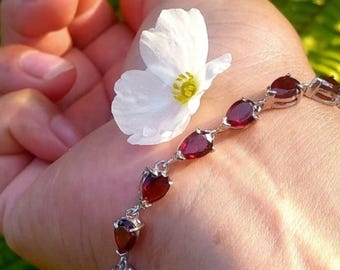 January Birthstone Jewelry | Genuine Garnet Gold Tennis Piece