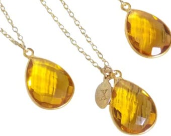 Citrine Necklace Gold Round Pendant | November Birthstone Dainty Layering Jewelry for Mom