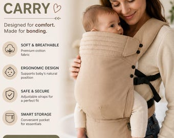 Adjustable Cotton Baby Carrier, Ergonomic, Soft, Breathable, Safe, Secure carrier