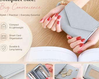Mini Leather Wallet for Women, Compact Holder, Coin Purse with Tassel,Card Organizer