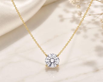 Diamond Necklace | Lab Grown Solitaire Pendant | 1 Carat Round Diamond Jewelry Gift for Her