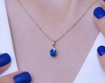 Handcrafted Blue Sapphire Necklace – Elegant Round Gemstone Pendant, September Birthstone Jewelry