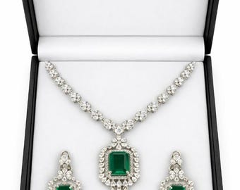 Emerald  Set, Pendant and Earrings, May Birthstone Wedding Gift
