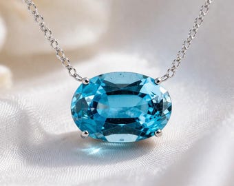 Aquamarine Drop Necklace 14K 10K Solid Gold, March Birthstone Pendant