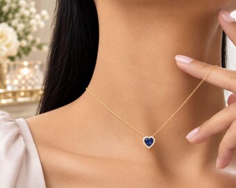 Handcrafted Blue Sapphire Necklace – Elegant heart Gemstone Pendant, September Birthstone Jewelry