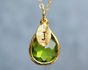 14Kt Gold Peridot Teardrop Necklace, August Birthstone Pendant, Dainty Olive Charm necklace