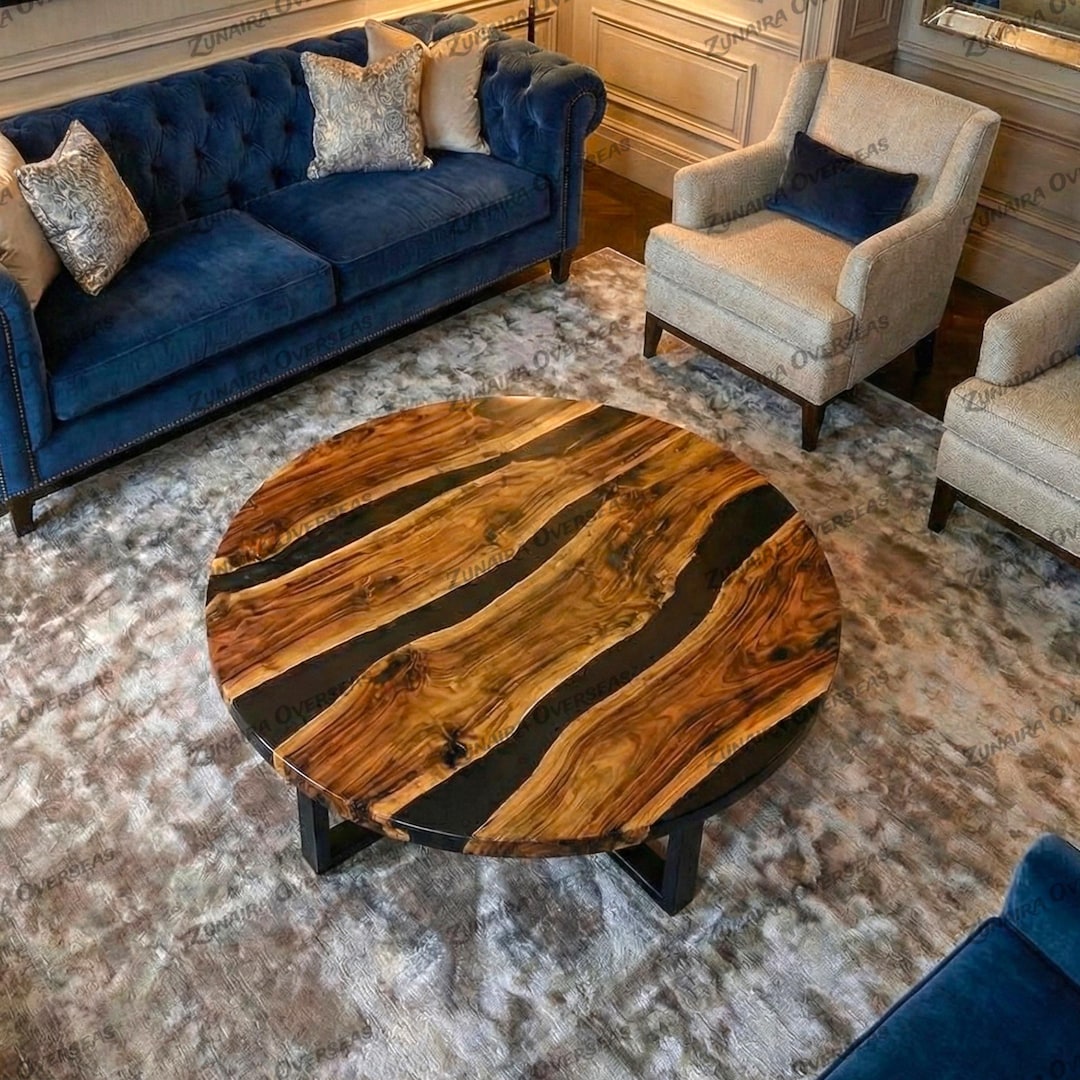 Handmade Wood & Black Epoxy Coffee Table – Rustic Modern Custom Living ...