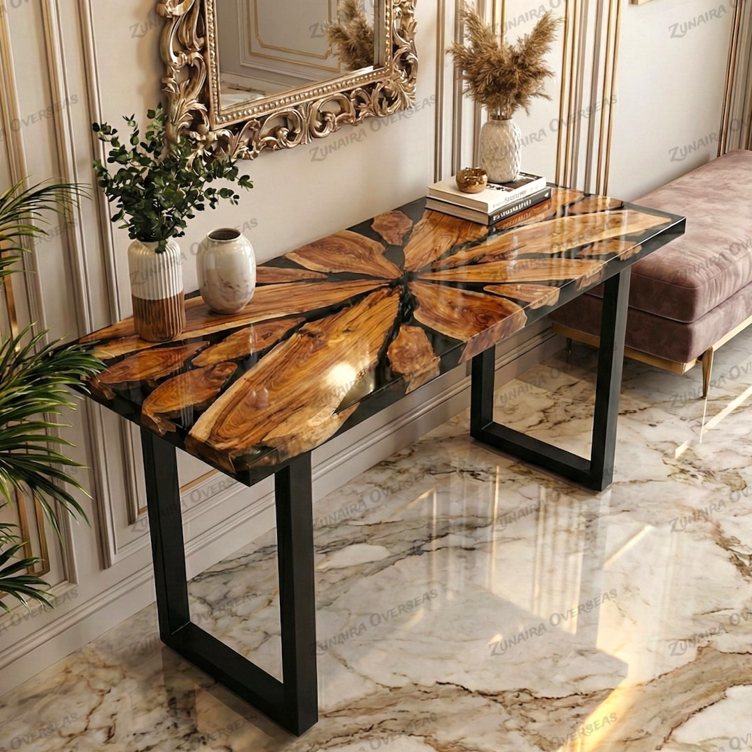 Custom Wood Epoxy Console Table | Black Resin Entryway Table - Etsy