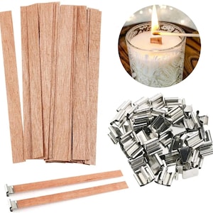Mechas de madera para velas con base de metal, pestañas planas para mechas de madera de soja, suministros para hacer velas de bricolaje.