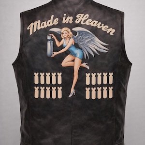 Made In Heaven Leather Vest – Vintage Pin Up Angel Biker Vest