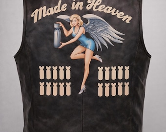 Made In Heaven Leather Vest – Vintage Pin Up Angel Biker Vest