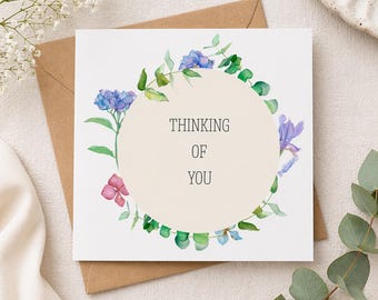 Elegante tarjeta con corona floral, Pensando en ti, Condolencias, Que te mejores pronto, Mensaje de apoyo