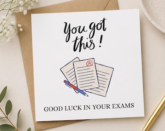 ¡Lo conseguiste! Tarjeta de examen, ¡Buena suerte!, Mensaje de ánimo para el éxito estudiantil.