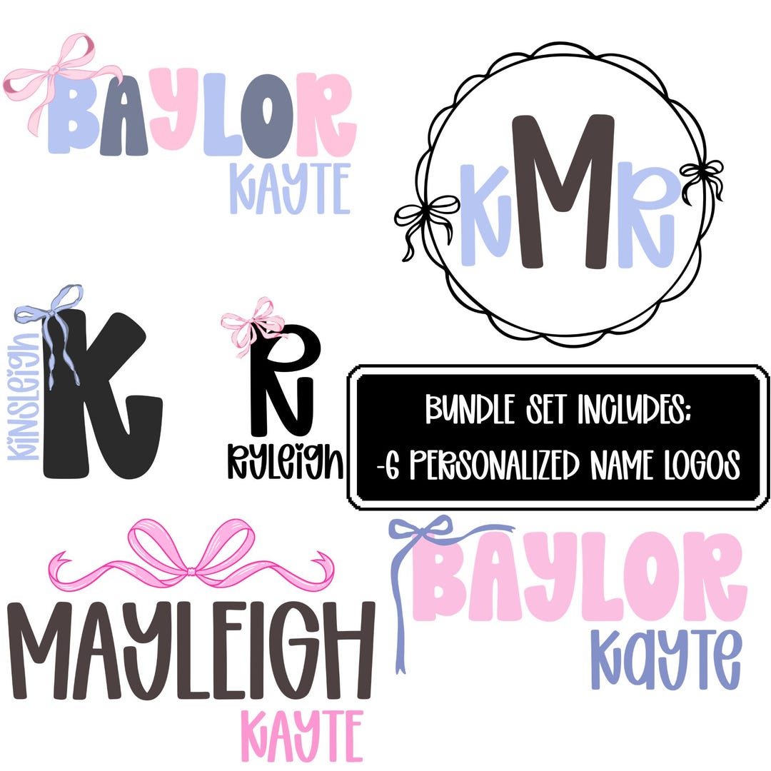 Girls Name PNG Bundle(6 Designs),pink and Blue Bow Name PNG Bundle ...