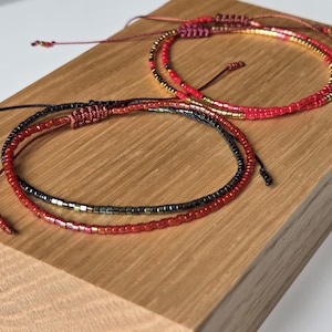 Set of Two Japanese Seed Bead Miyuki Bracelets with Micro Macrame Knot.Adjustable.Friendship Bracelet.Stackable Bracelet.Tiny Bracelet.