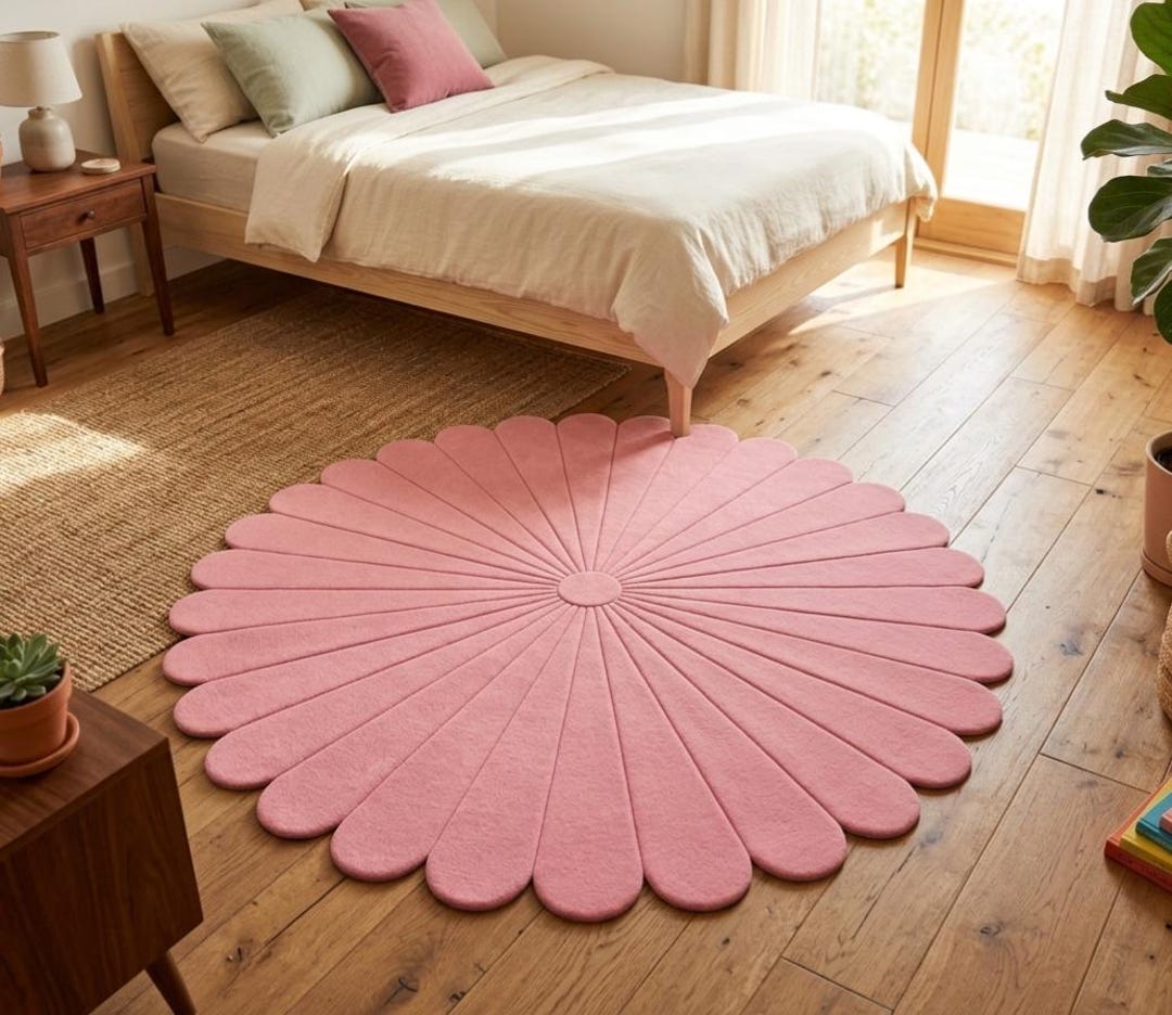 Daisy Shape Rug Pink Flower Rug, Daisy Shaped Rug, Cute Scalloped Area Rug, Floral ...