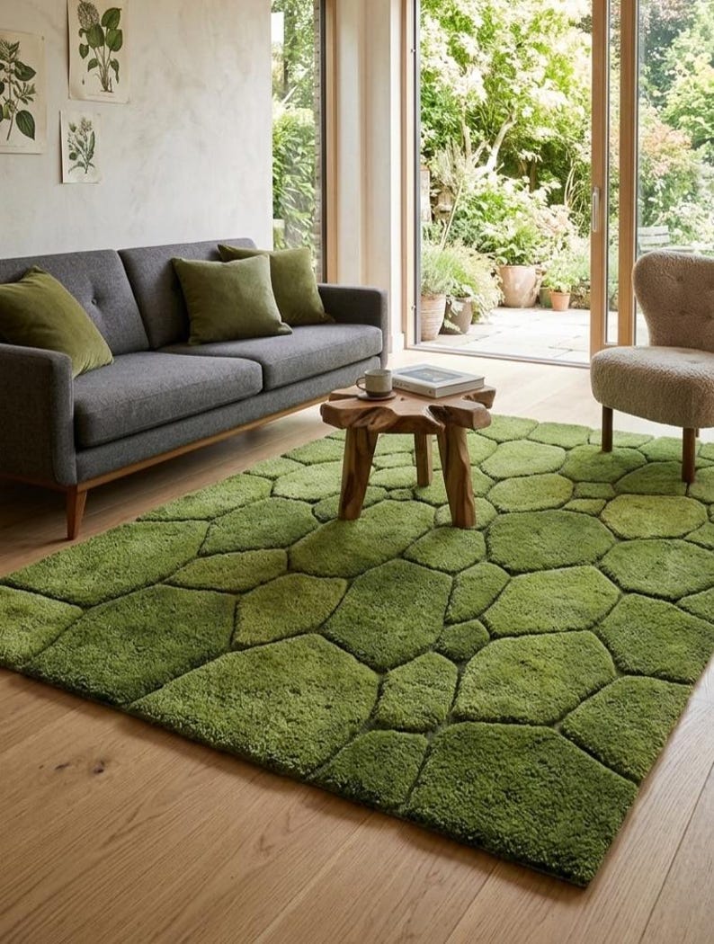 Moss Rug Green Area Rug | Pebble Stone Carpet | Nature Inspired Rug ...