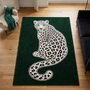 Hand Tufted Leopard Rug, White Big Cat Carpet, Jungle Animal Area Rug, Luxury Statement Rug, Modern Home Decor, Custom Size Rug