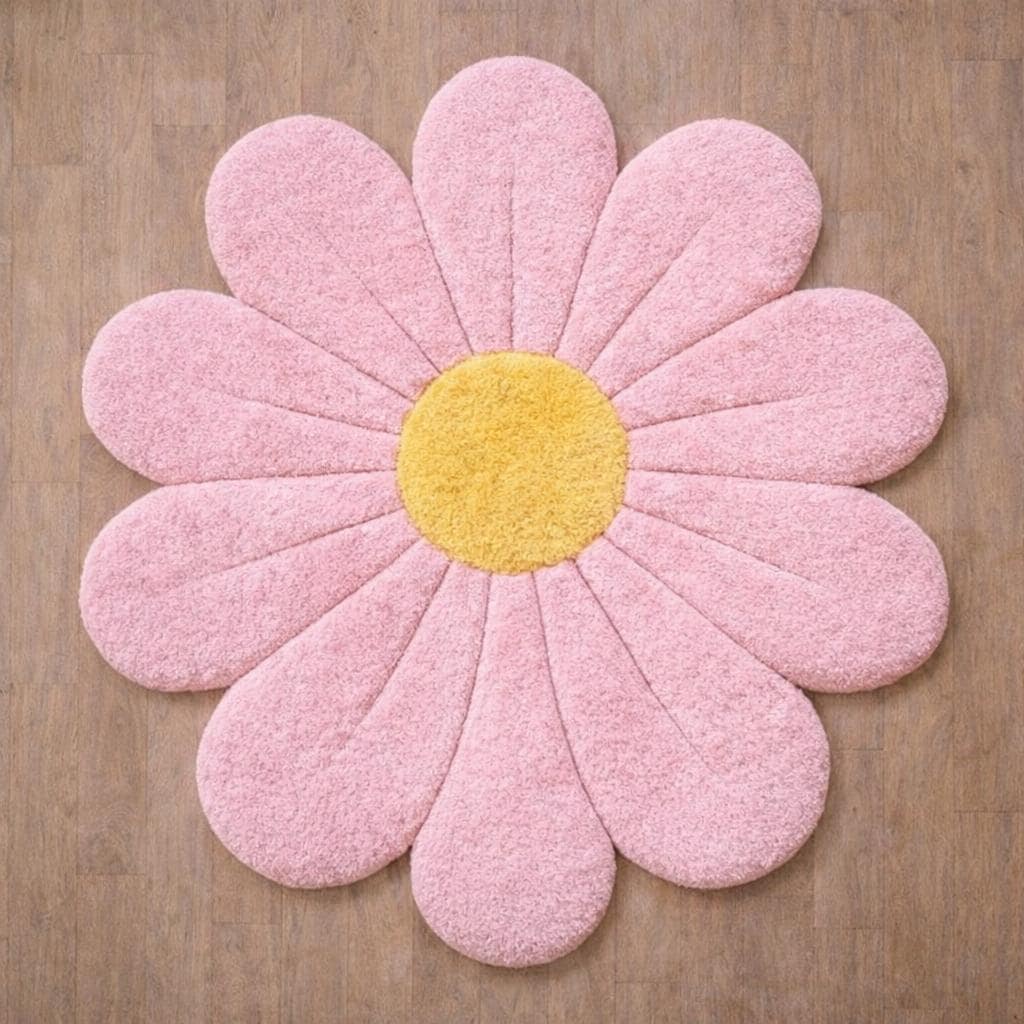 Hand Tufted Rug Pink Daisy Flower Rug, Cute Flower Area Rug, Nursery ...