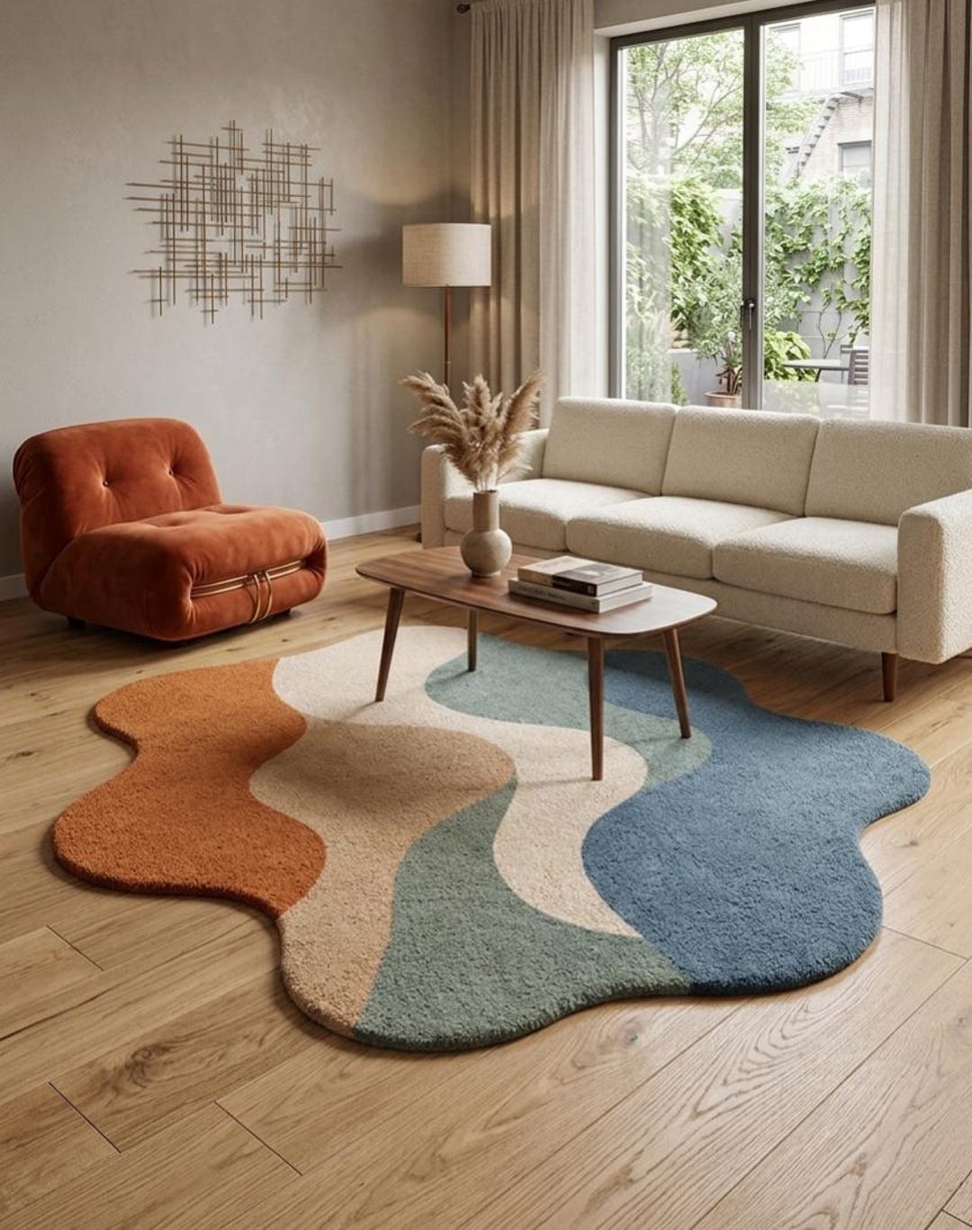 Abstract Rug, Modern Wave Rug, Organic Shape Area Rug, Colorful ...
