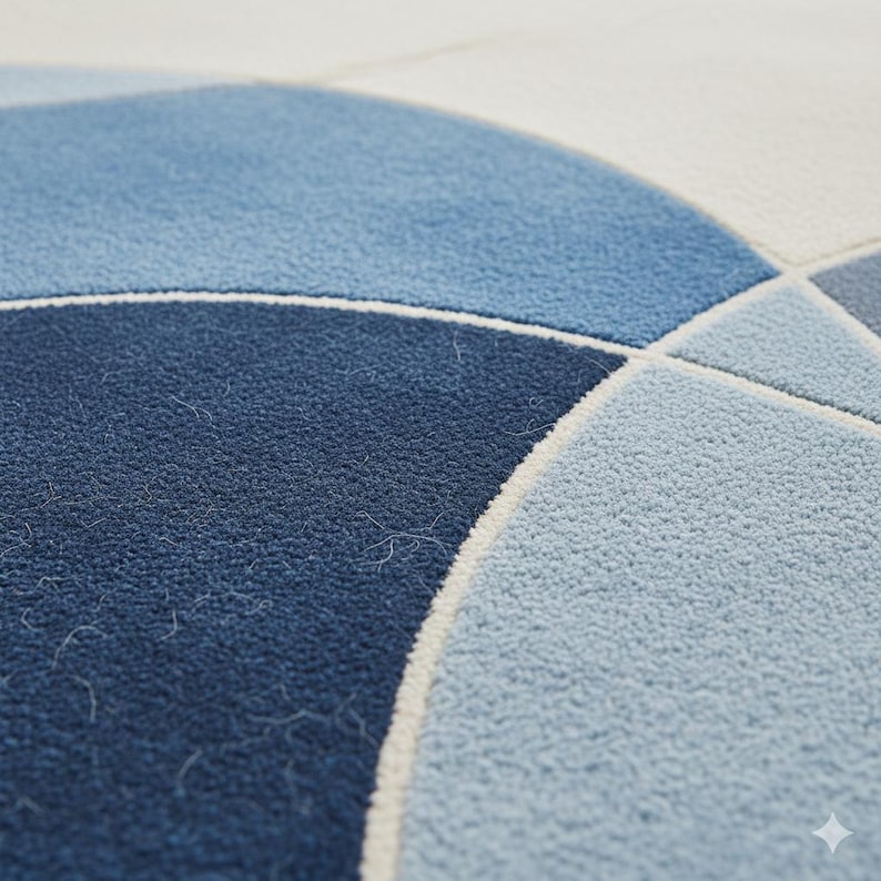 Modern Blue Abstract Hand Tufted Wool Rug, Geometric Wave Pattern ...