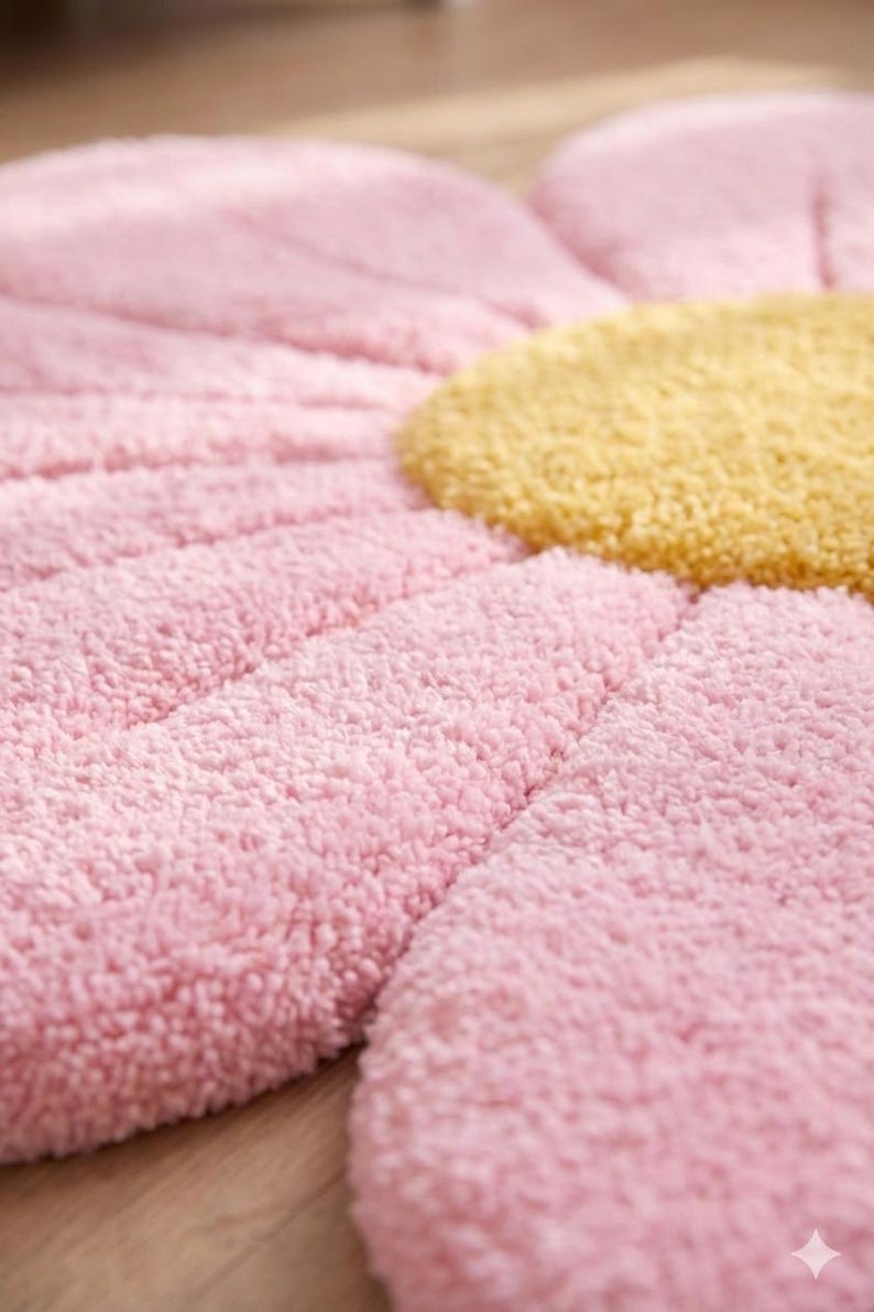 Daisy Shape Rug Hand Tufted Rug Pink Daisy Flower Rug, Cute Flower Area Rug, Nursery ...
