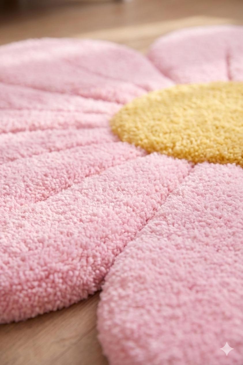 Hand Tufted Rug Pink Daisy Flower Rug, Cute Flower Area Rug, Nursery ...