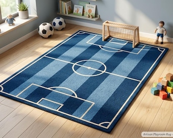 Fußballfeld-Teppich, handgetufteter Wollteppich, Kinderzimmerteppich, Spielzimmerteppich für Jungen, Sportzimmerteppich, Teppich mit Fußballmotiv