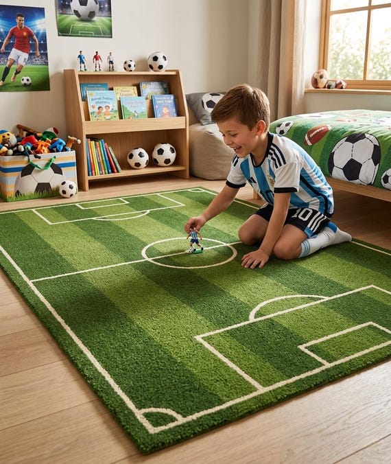 FIFA World Cup Soccer Field Rug, Football Kids Room Carpet, Sports Playroom Area Rug, Green Pitch Nursery Decor, Soccer Fan Gift