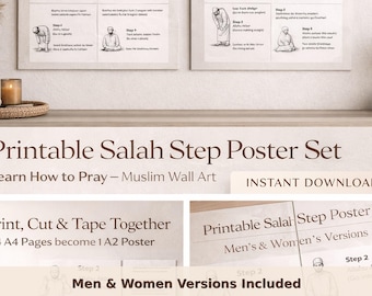 Salah gebedsgids poster | Heren en dames, A2 (digitale download)