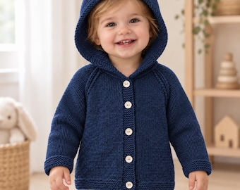 Easy Knit Bear Ears Hooded Cardigan Knitting Pattern PDF Baby Toddler Jacket DK 3mths-4yrs