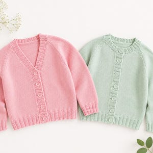 Easy Knit Girls Raglan Cardigan Knitting Pattern Plain Boys V or Round Neck Jacket DK 8ply 22 - 32" Toddler Age 1 - 12 years Download