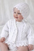 Baby Girls Lacy Cardigan Lace Edge Bonnet PDF Knitting Pattern DK 8ply Toddler Girls Chest 16 - 26" Age Newborn - 6 yrs