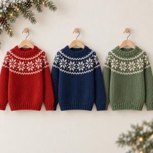 Child’s Snowflake Fair Isle Sweater Knitting Pattern PDF Chunky Xmas Jumper Ages 3–12