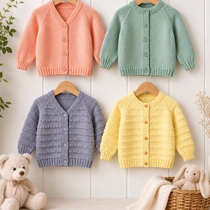 Easy Knit Unisex Cardigan Knitting Pattern PDF Plain Textured Boys Girls DK Newborn Baby - Age 6
