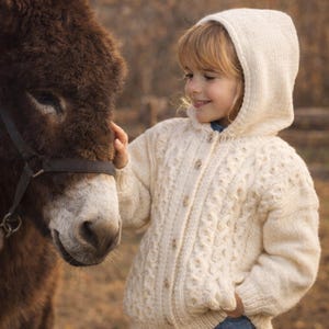 Childs Cable Hooded Jacket PDF Knitting Pattern Boys Girls Aran Cardigan with Hood 10ply 20 - 30" Toddler Age 1 - 10 years